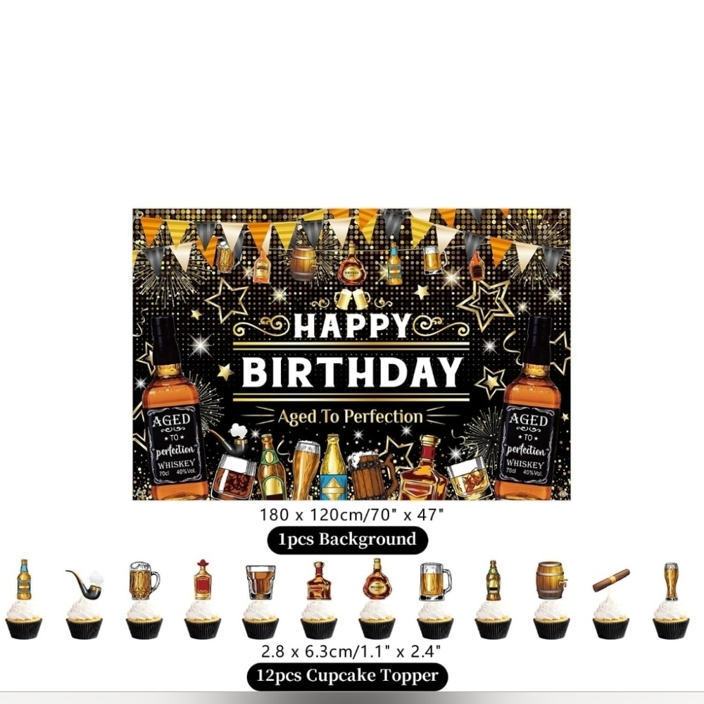 Perfection Whiskey-Themed Birthday Decor - Black and Gold - Picture 3 of 5
